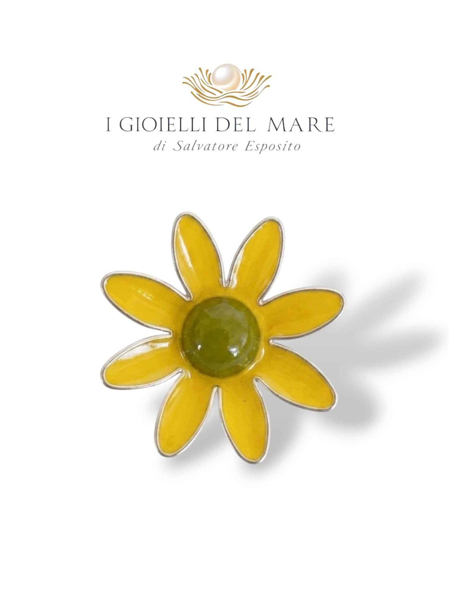 Ciondolo fiore in ceramica di Capodimonte con bordino in argento