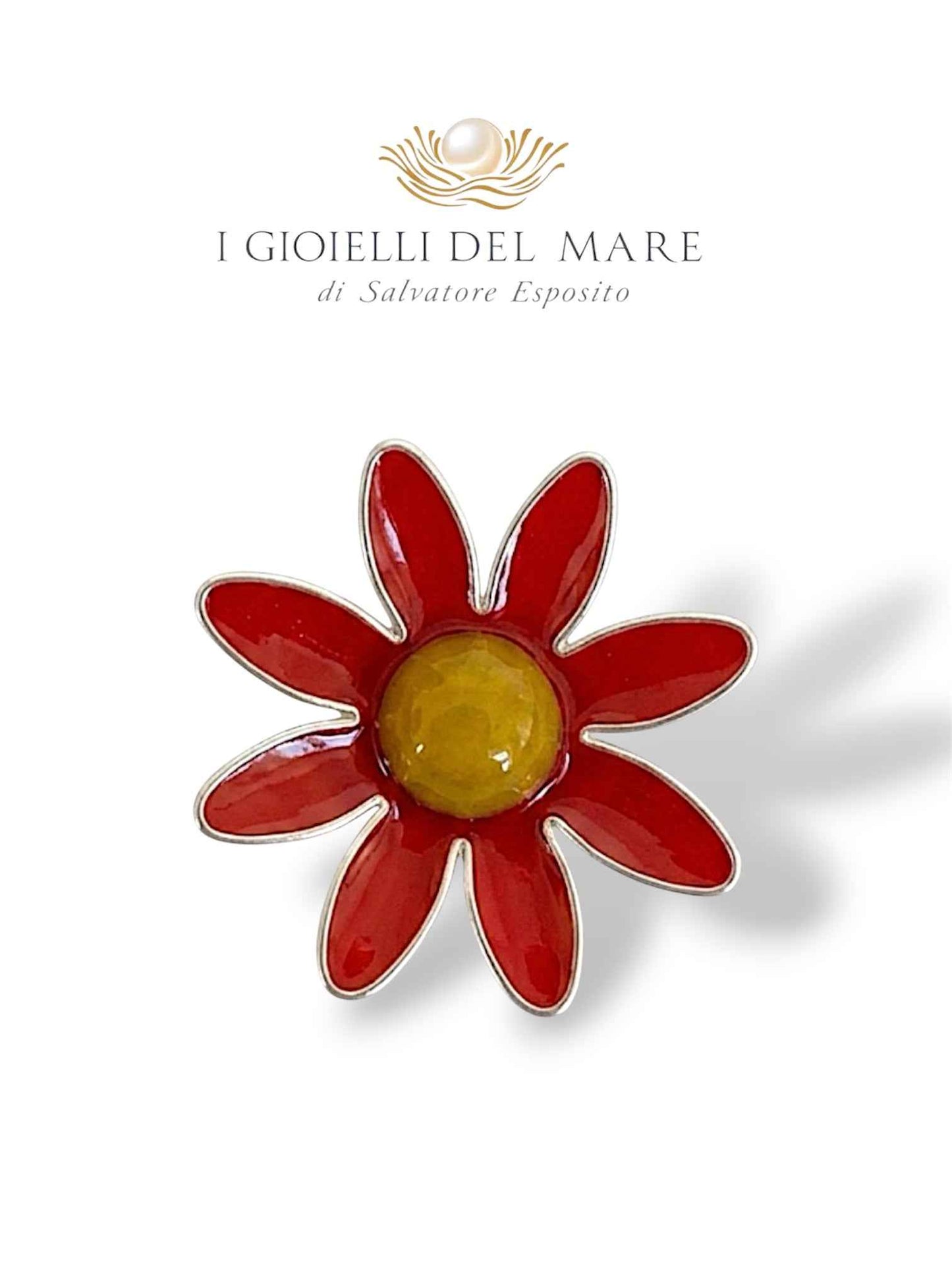 Ciondolo fiore in ceramica di Capodimonte con bordino in argento