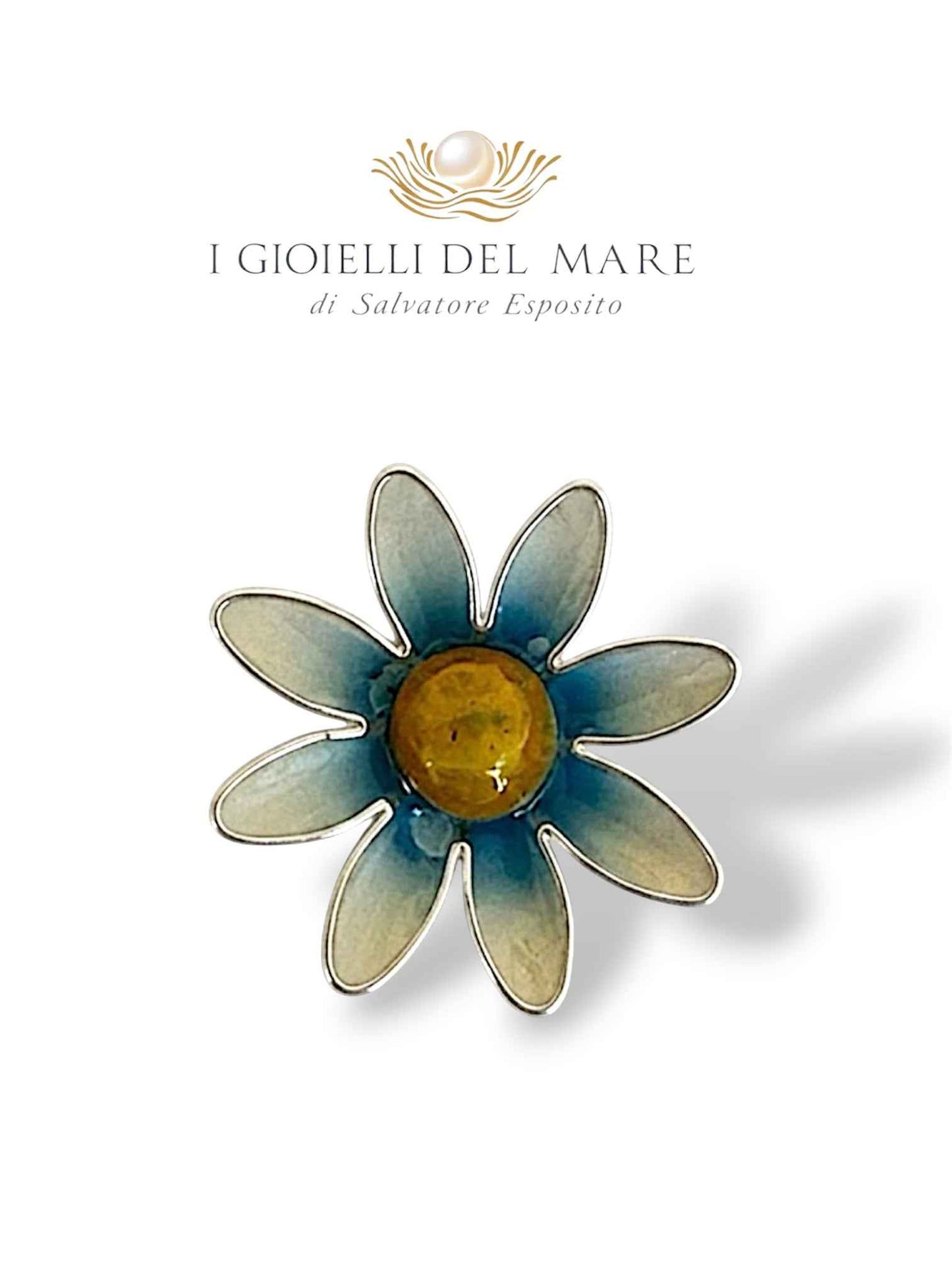 Ciondolo fiore in ceramica di Capodimonte con bordino in argento