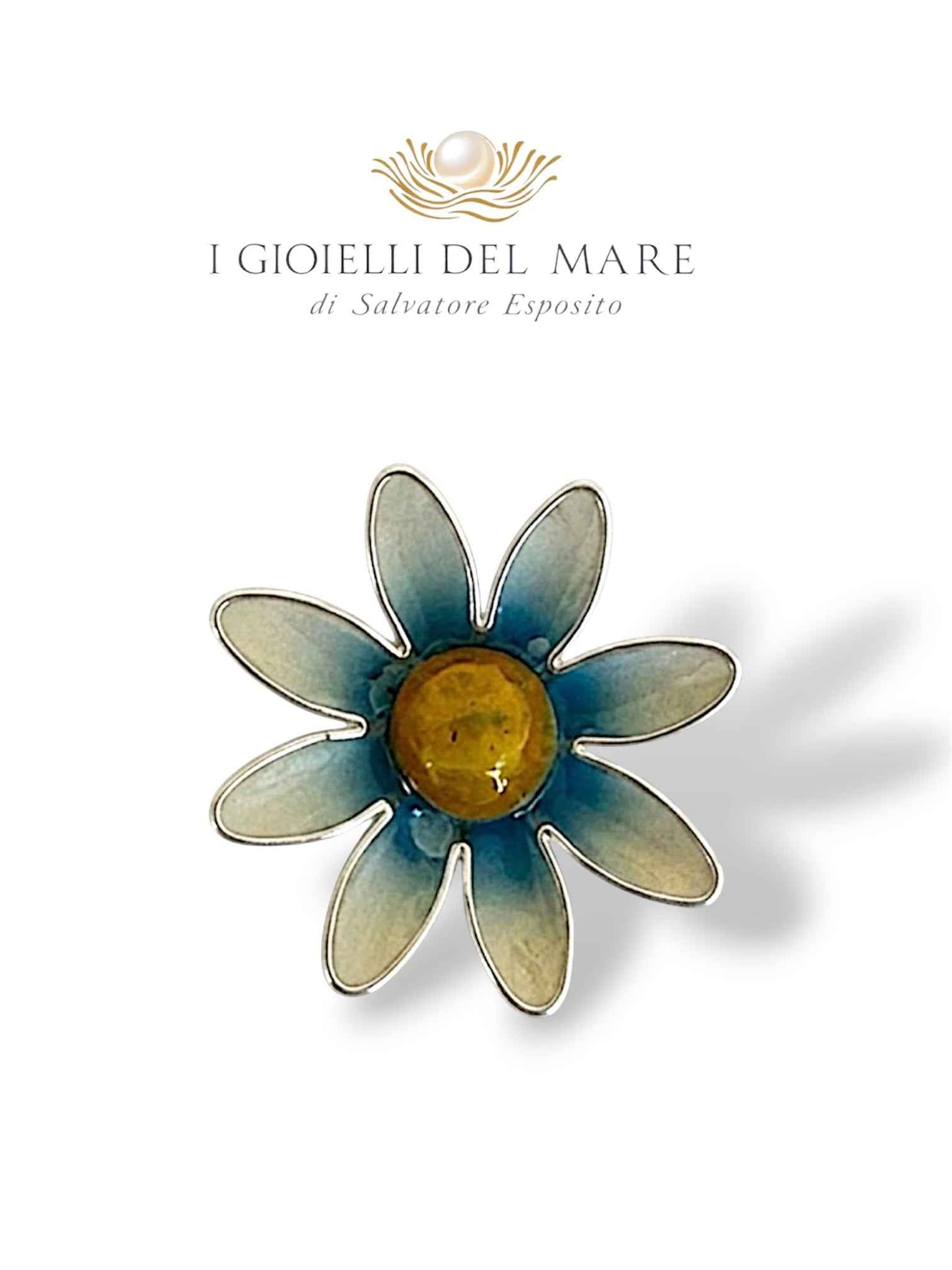 Ciondolo fiore in ceramica di Capodimonte con bordino in argento