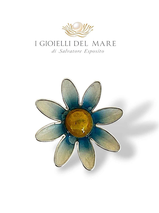 Ciondolo fiore in ceramica di Capodimonte con bordino in argento