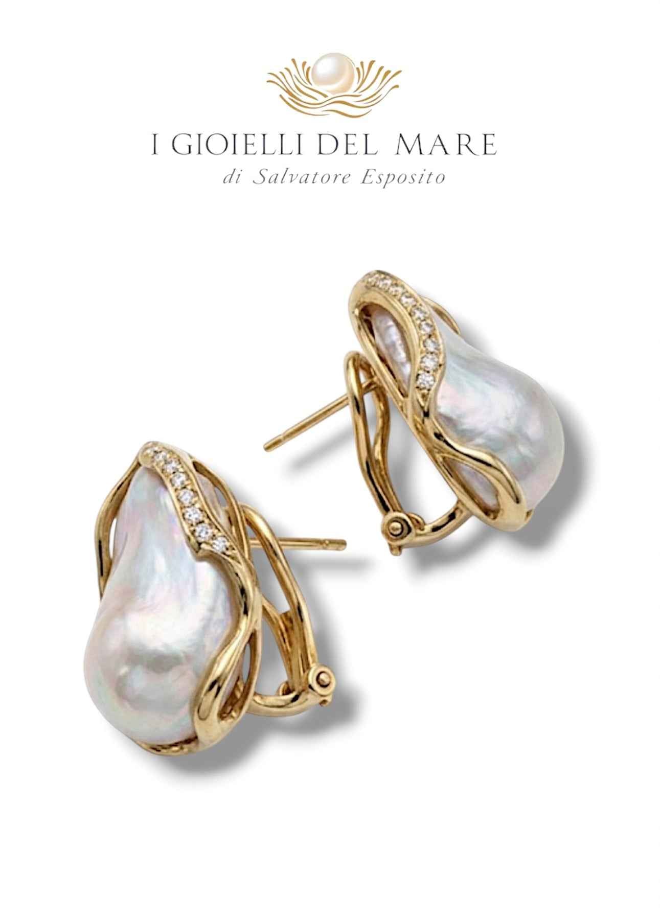 Orecchini Perla Barocca in Argento Dorato con Zirconi