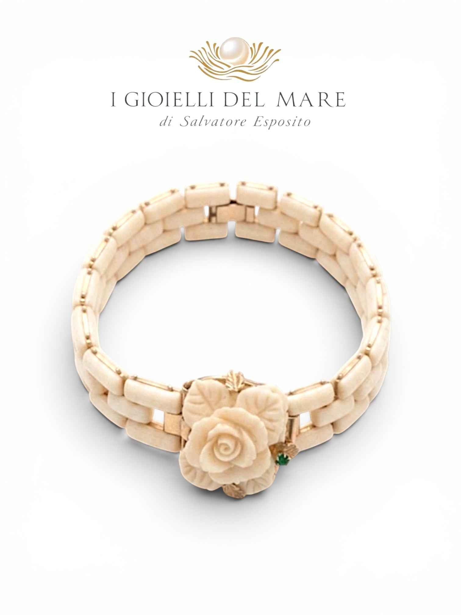 Bracciale in Avorio Vegetale e Oro con Smeraldo | I Gioielli del Mare