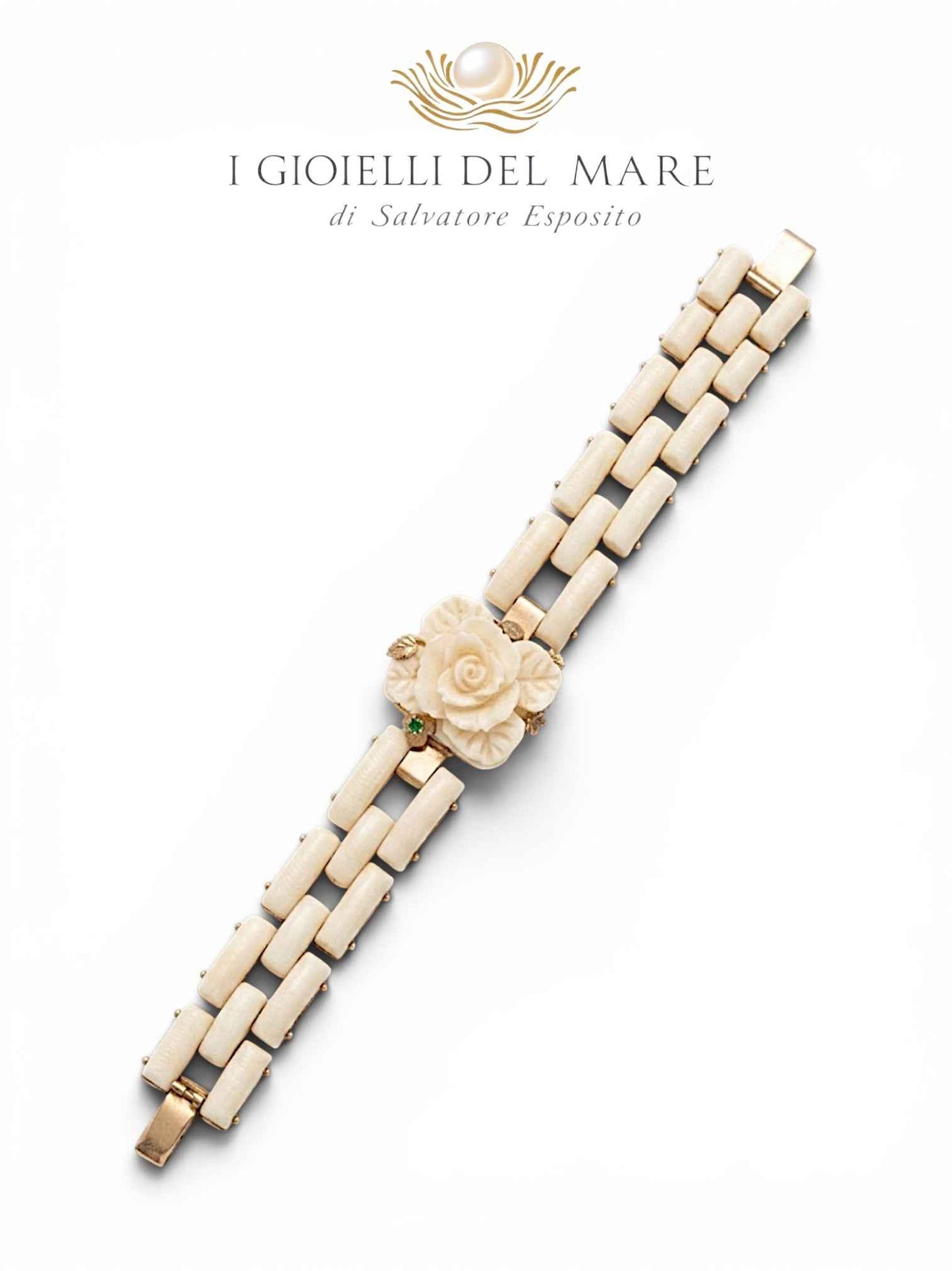 Bracciale in Avorio Vegetale e Oro con Smeraldo | I Gioielli del Mare
