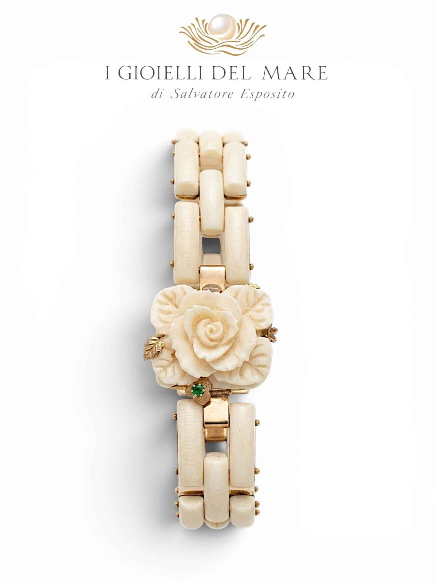 Bracciale in Avorio Vegetale e Oro con Smeraldo | I Gioielli del Mare