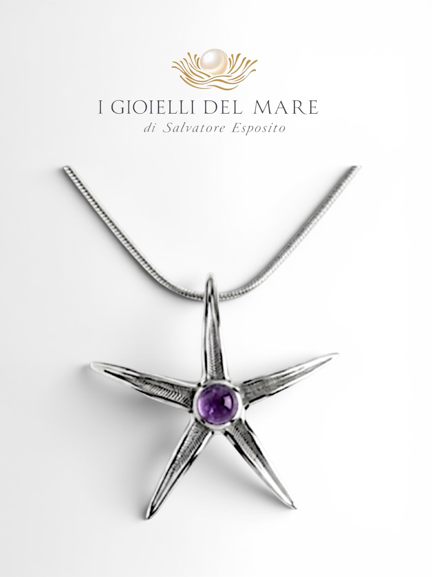 Ciondolo Stella marina naturale in argento con pietre dure