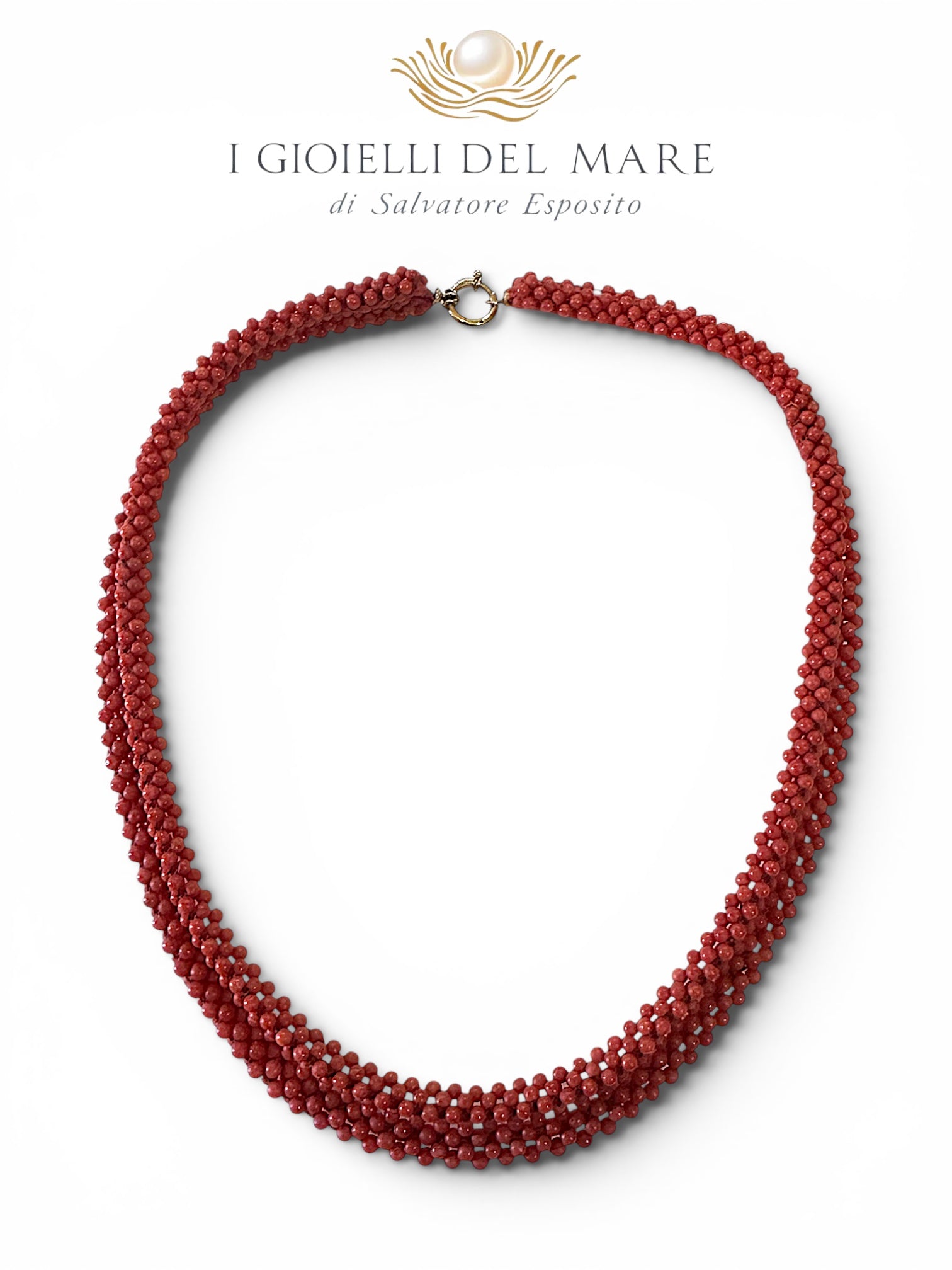 Collana in corallo rosso di Sardegna lavorazione tessuta a mano con chiusura in oro – I Gioielli del Mare