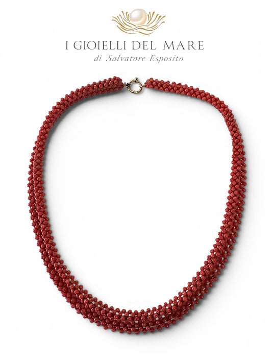 Collana in corallo rosso di Sardegna lavorazione tessuta a mano con chiusura in oro – I Gioielli del Mare