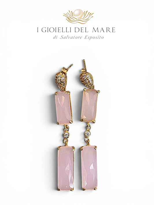 Orecchini artigianali in Rose di Francia su argento dorato, sfumature rosa e lilla – I Gioielli del Mare