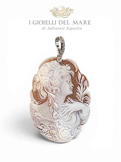 Ciondolo Cammeo Donna inciso a mano in argento
