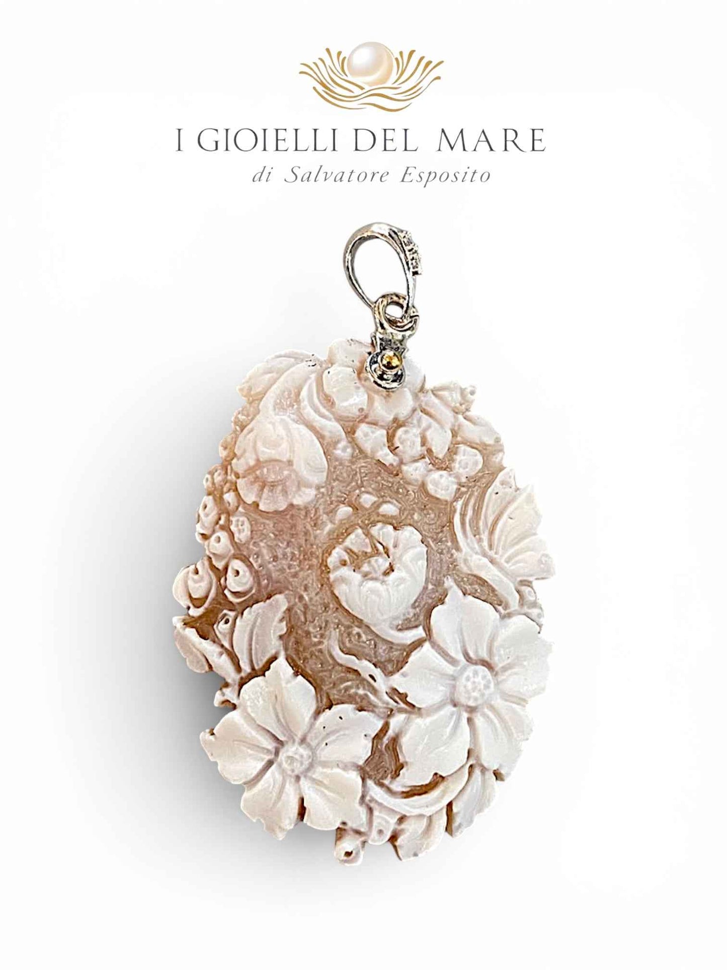 Ciondolo cammeo fiore in argento