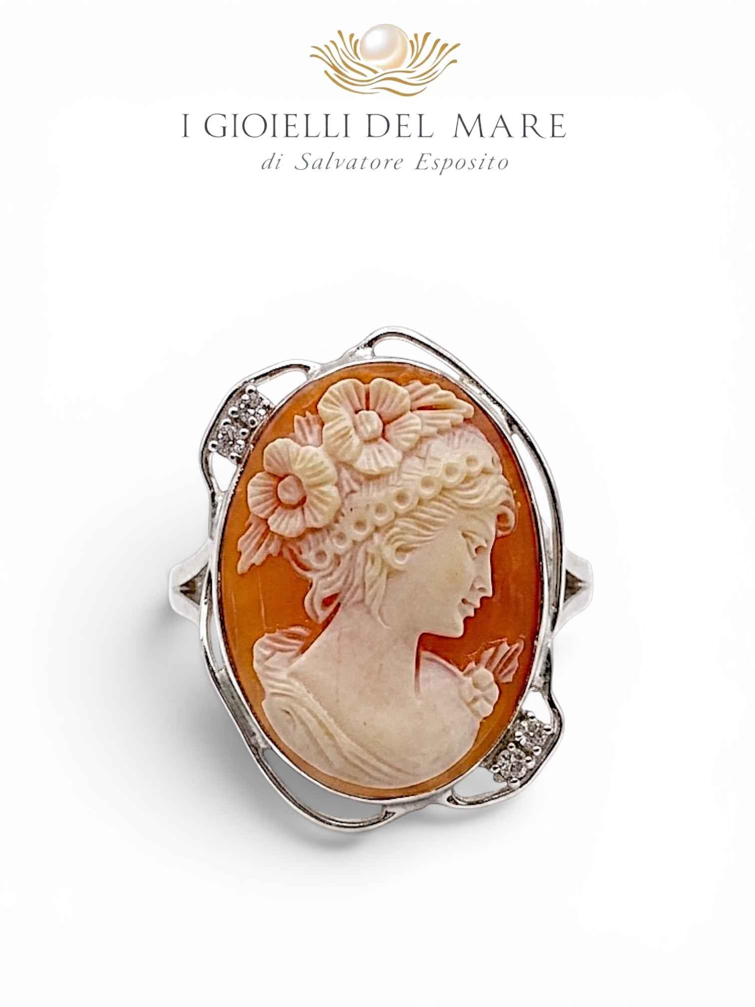 Anello cammeo donna incisa in argento