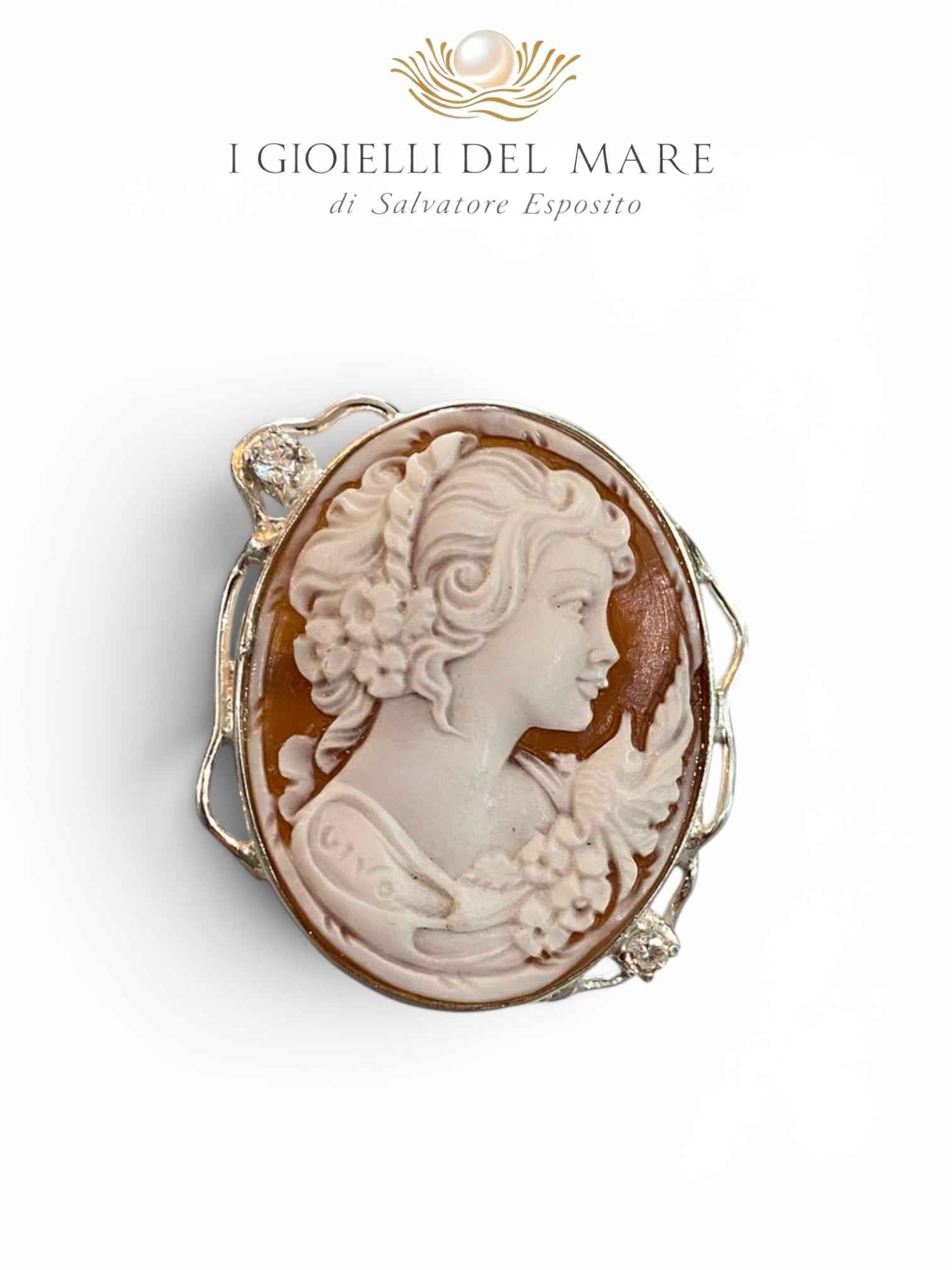 Anello cammeo inciso donna con fiori in argento