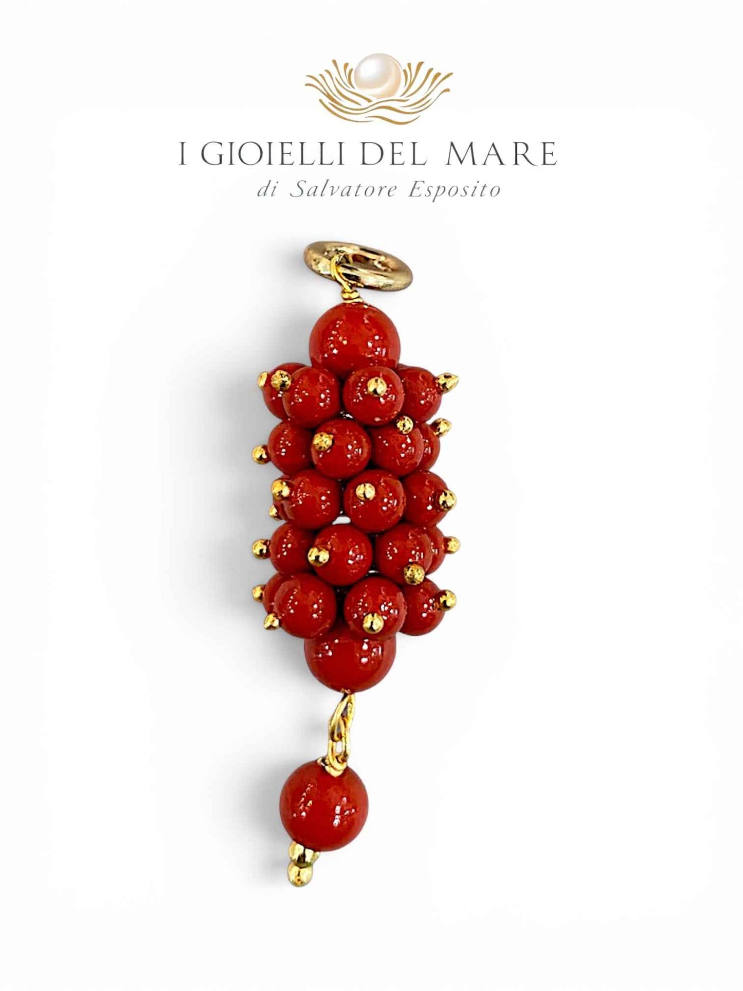Ciondolo in pasta di corallo rosso in metallo antiallergico