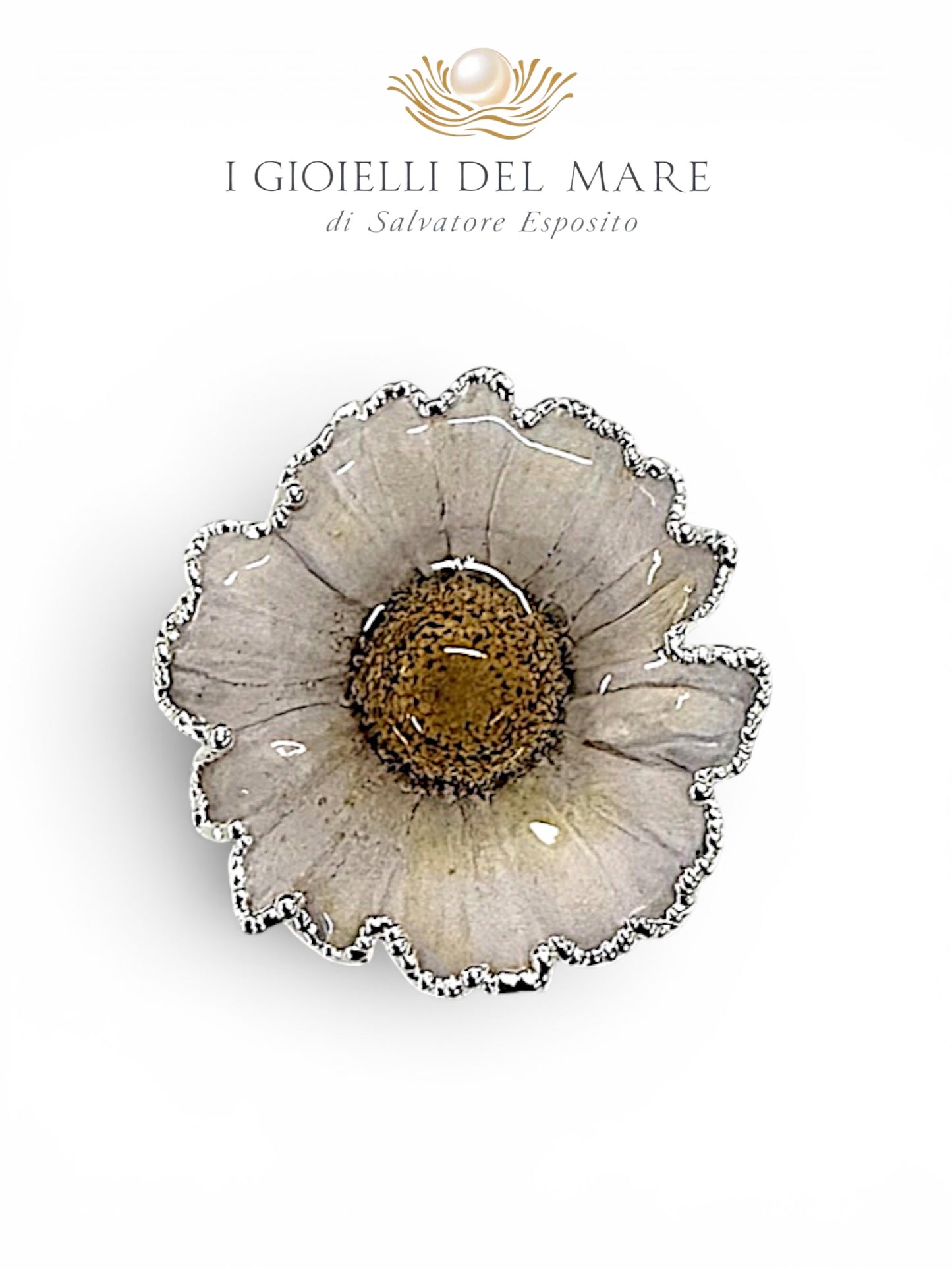 Ciondolo Margherita Bianca Naturale rivestita in Argento 925 – artigianato italiano | I Gioielli del Mare
