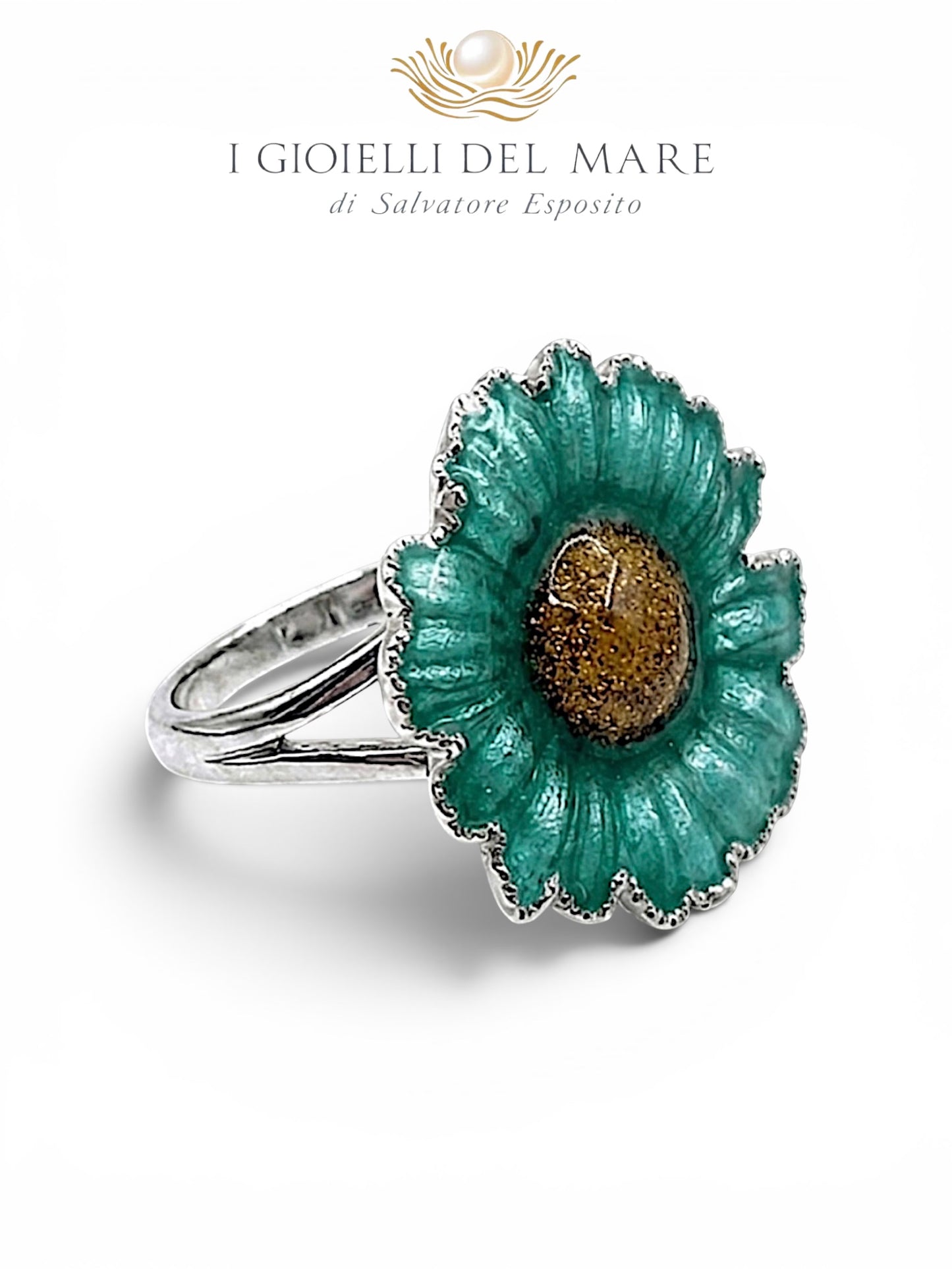Anello Margherita colore verde tiffany naturale  in argento 