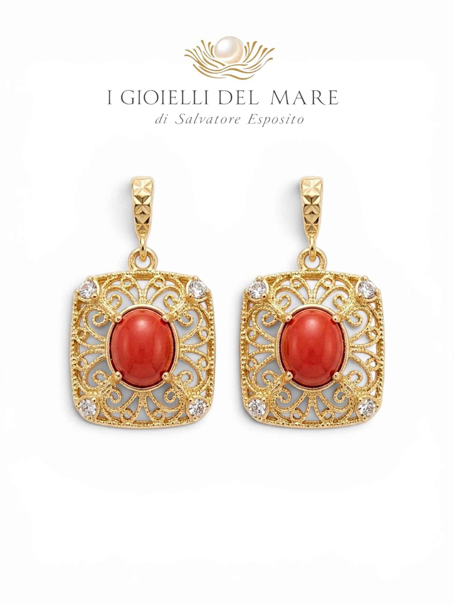 Orecchini in Filigrana d'Argento Dorato con Corallo Naturale | I Gioielli del Mare