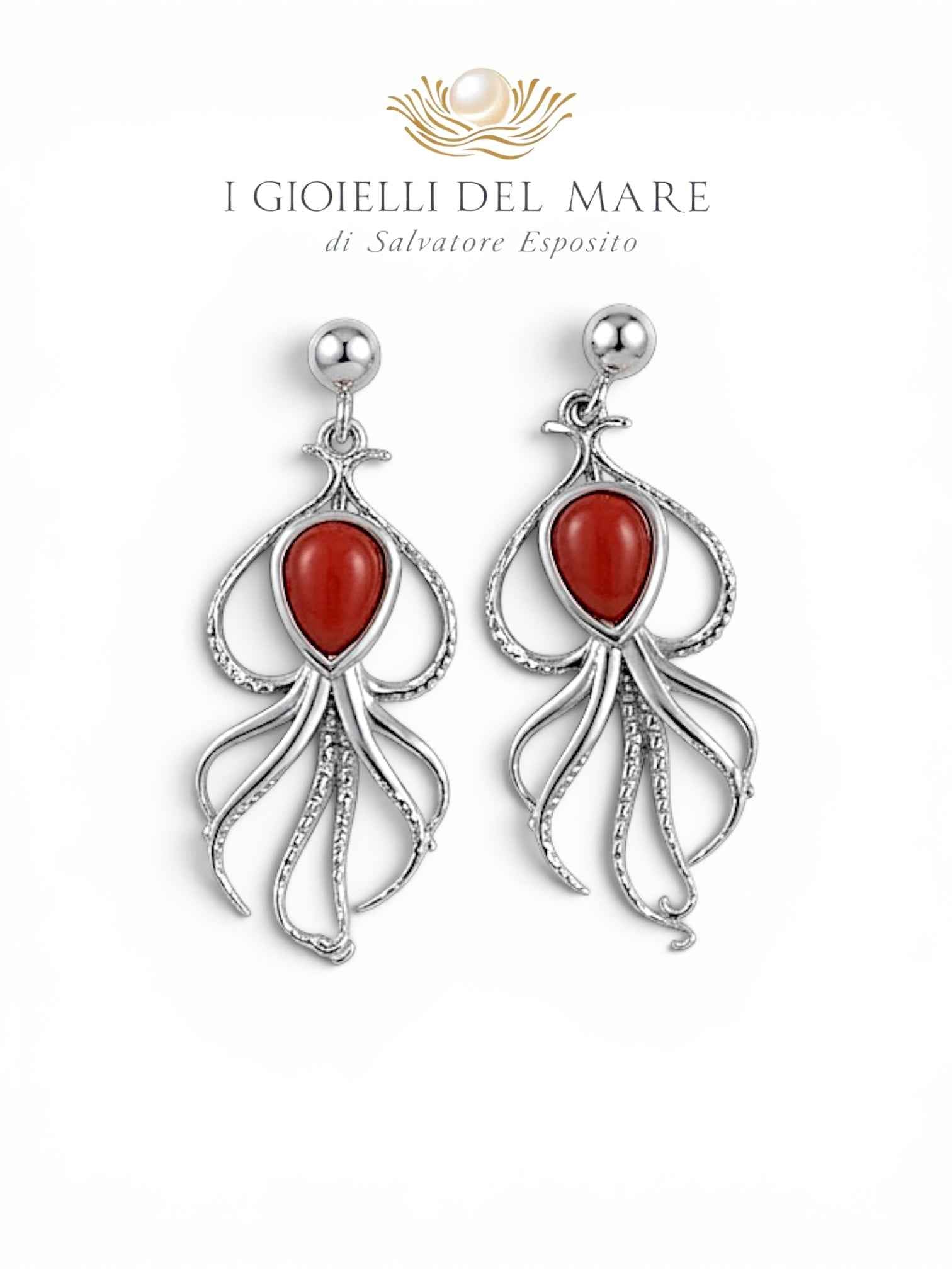 Orecchini Polipo in Argento con Corallo Rosso Naturale | I Gioielli del Mare