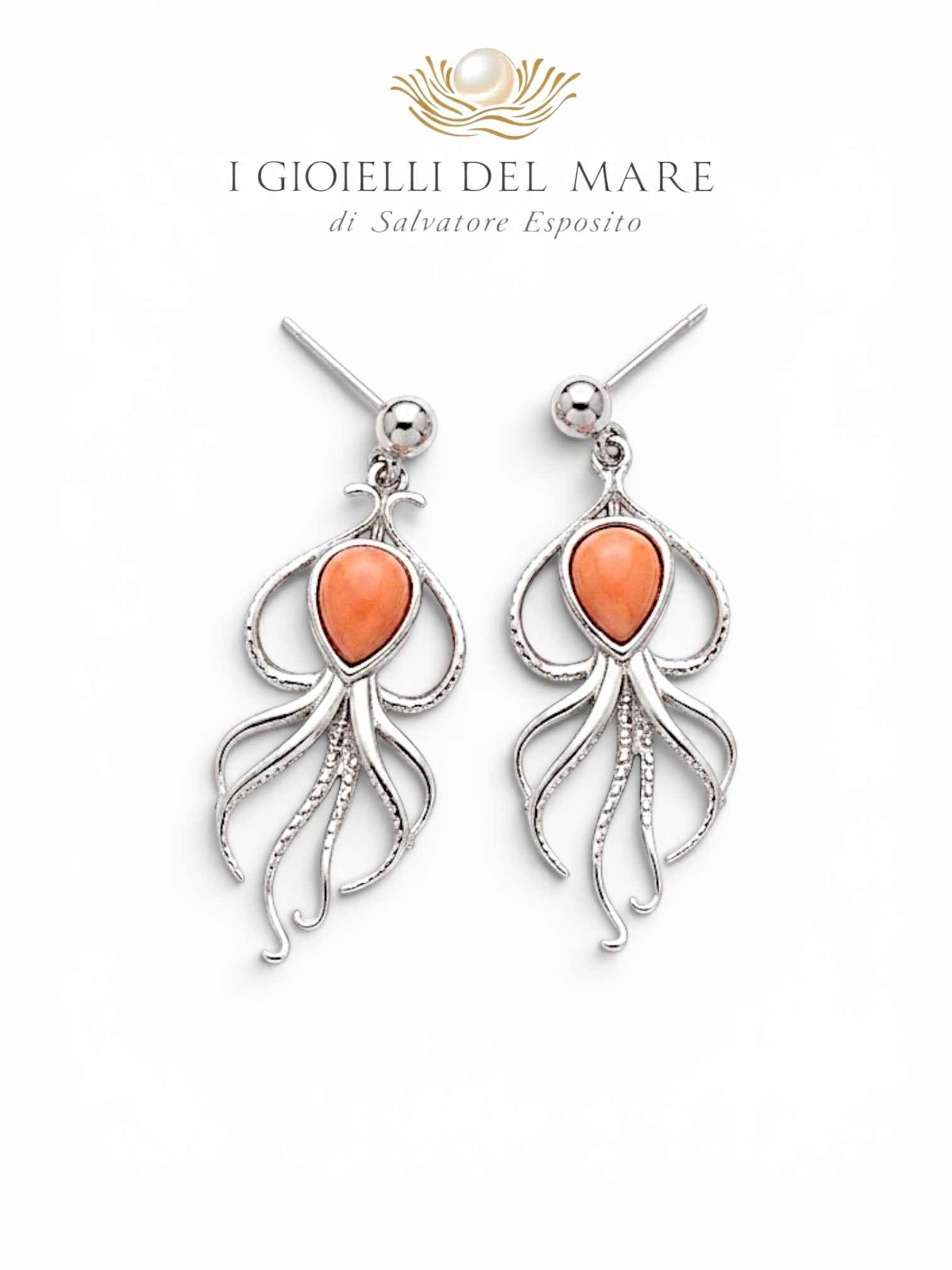 Orecchini Polipo in Argento con Corallo Rosa Naturale | I Gioielli del Mare