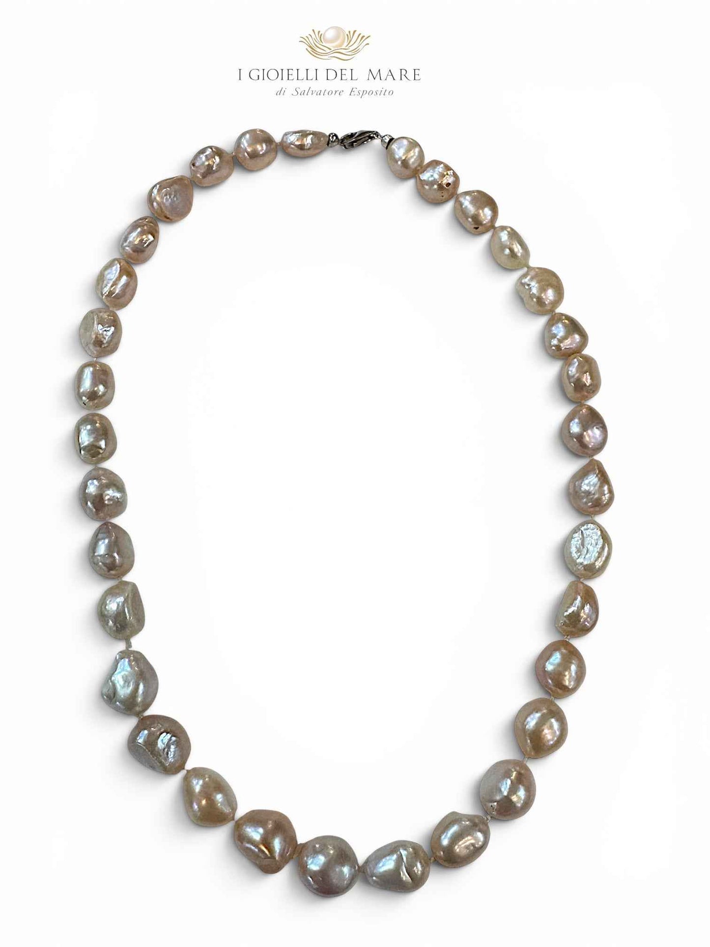 Collana perle di fiume scaramazza colore rosato 9x10mm