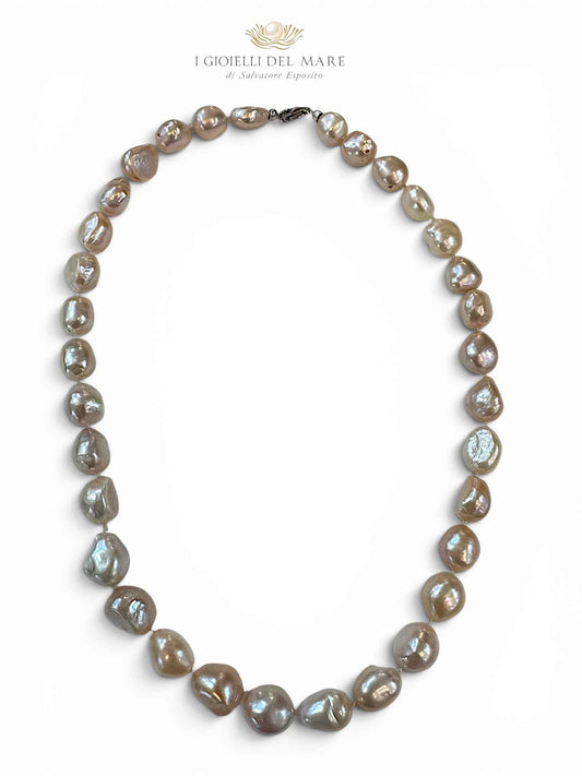 Collana perle di fiume scaramazza colore rosato 9x10mm