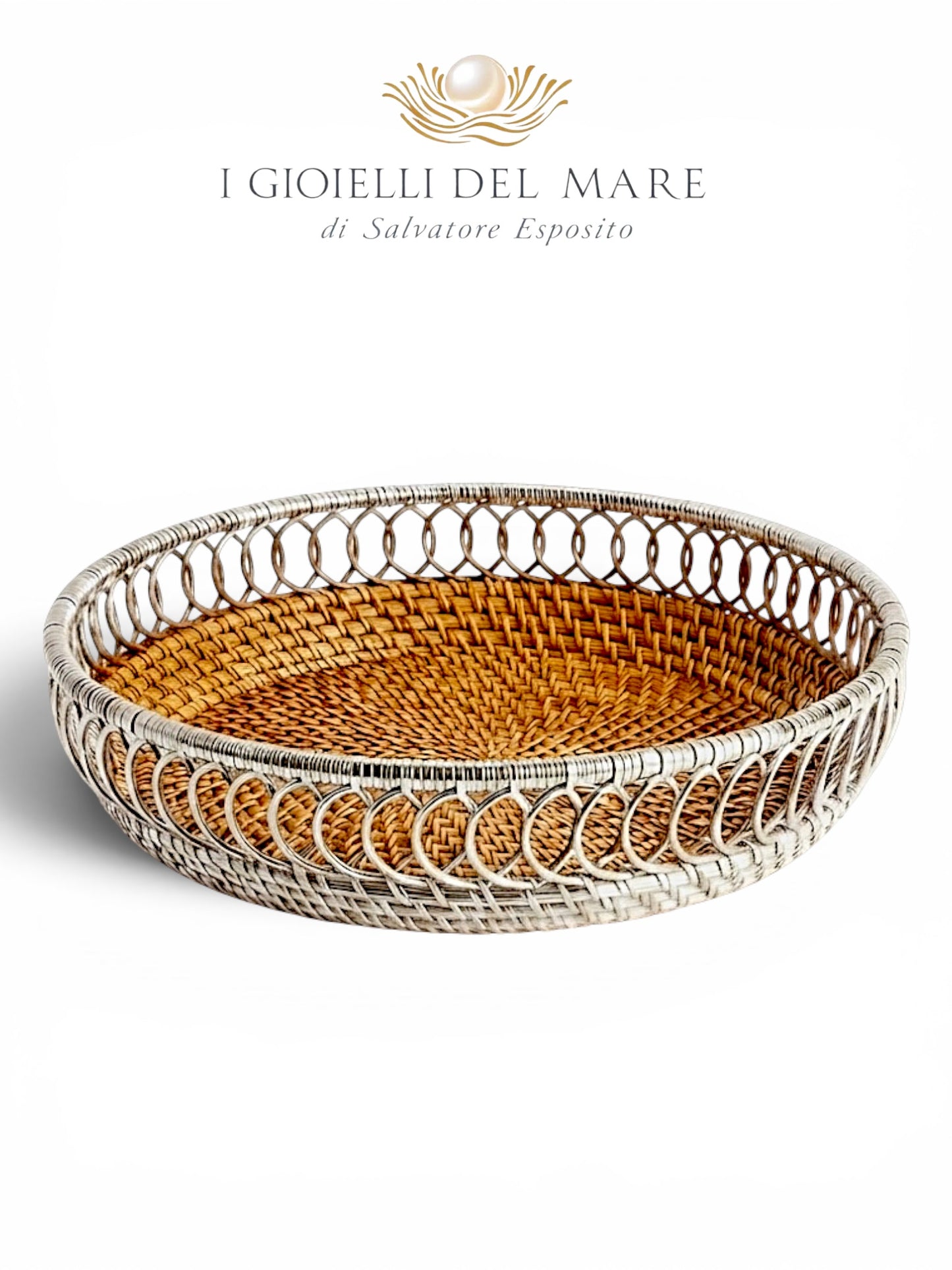Cestino rattan con merletto argentato artigianale – I Gioielli del Mare