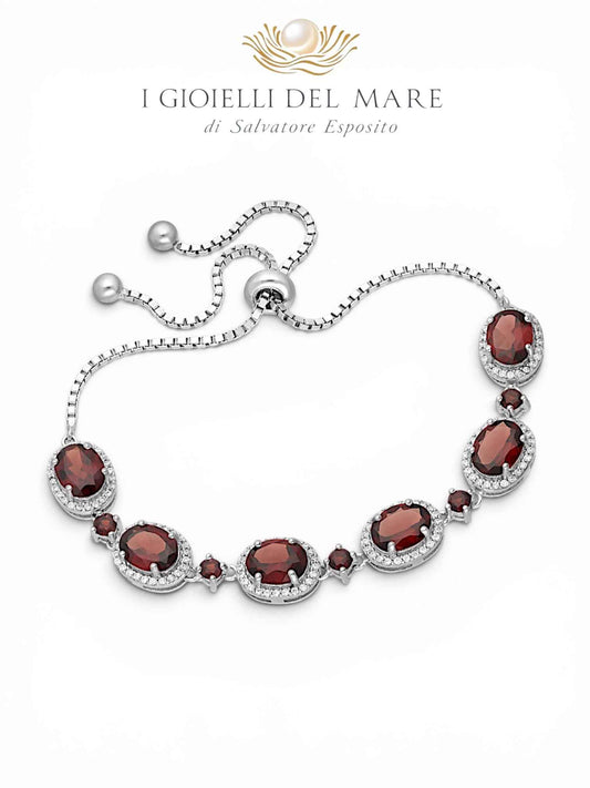 Bracciale in Argento con Granata Naturale – Chiusura Scorrevole | I Gioielli del Mare