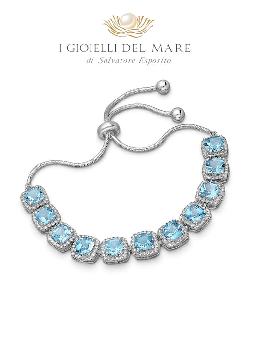 Bracciale regolabile in argento 925 con topazi azzurri naturali e pavé di zirconi – I Gioielli del Mare