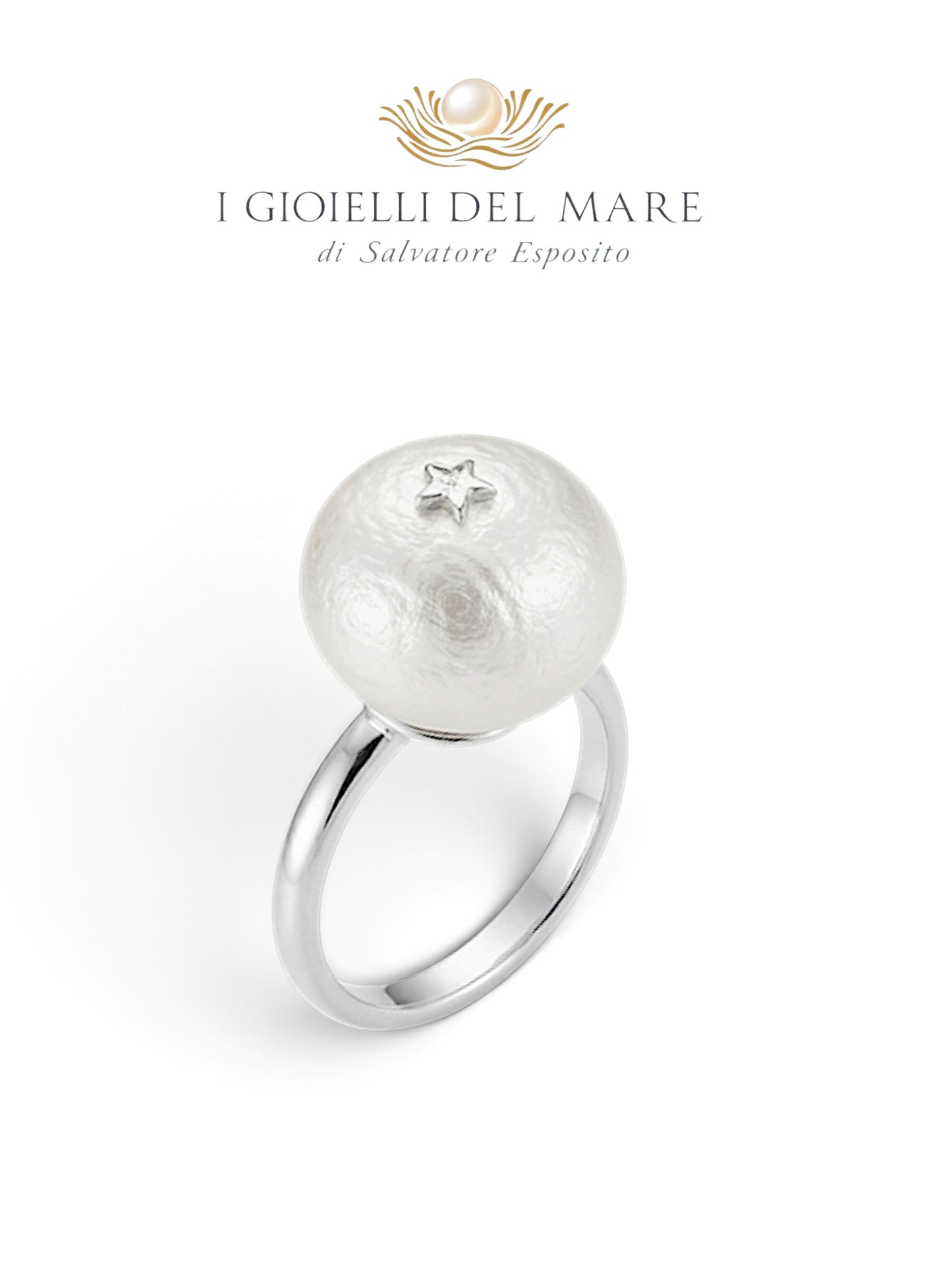 Anello con perla mabé coltivata di acqua dolce e stella di zircone al centro, montatura argento 925, misura regolabile – I Gioielli del Mare