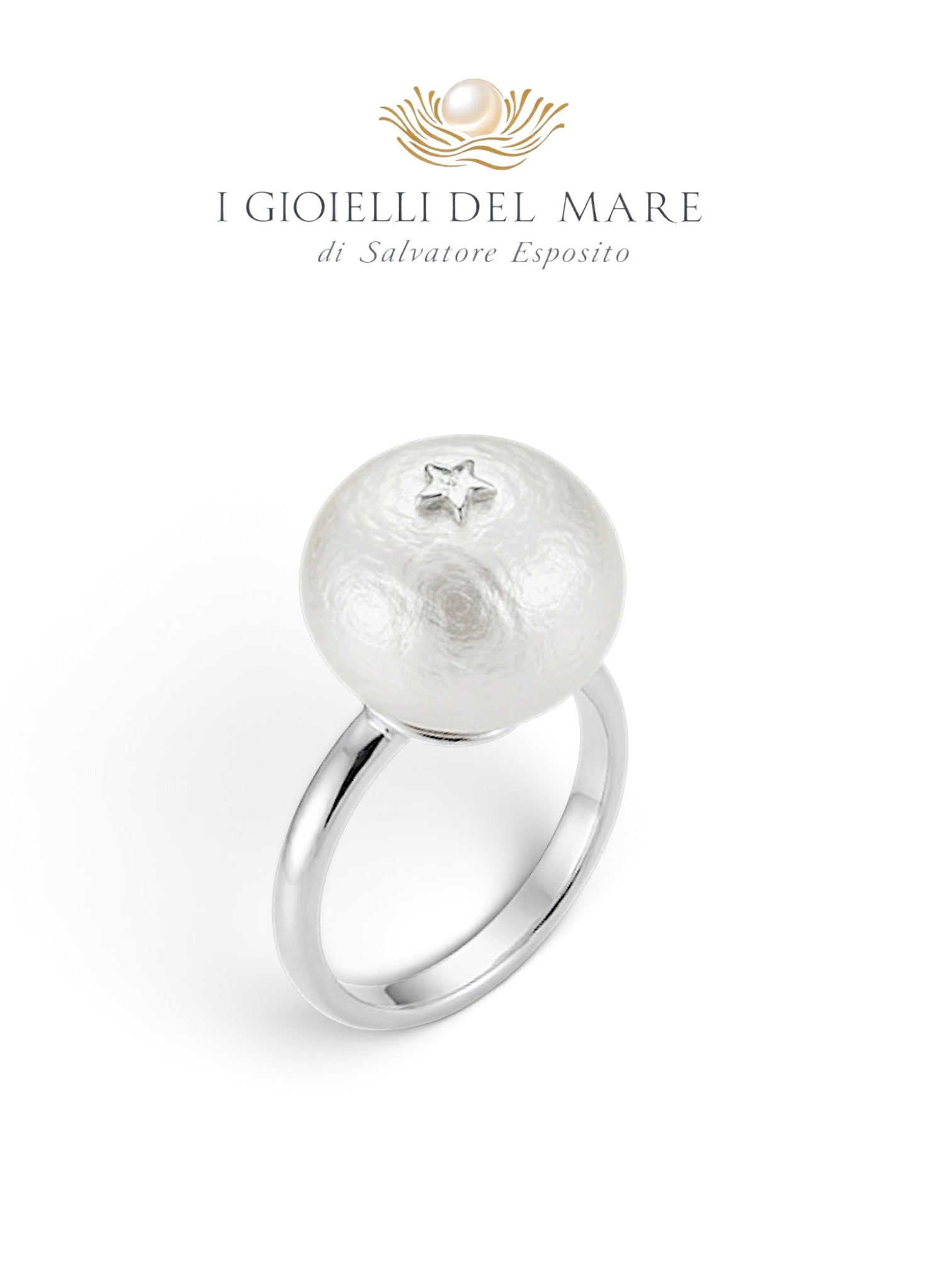 Anello con perla mabé coltivata di acqua dolce e stella di zircone al centro, montatura argento 925, misura regolabile – I Gioielli del Mare