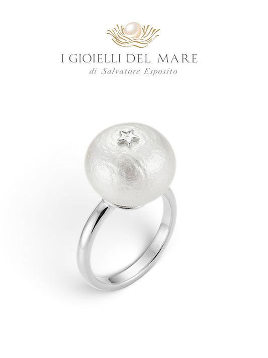 Anello con perla mabé coltivata di acqua dolce e stella di zircone al centro, montatura argento 925, misura regolabile – I Gioielli del Mare
