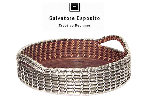 Cod.10097 Vassoio fondo spirale rattan argento