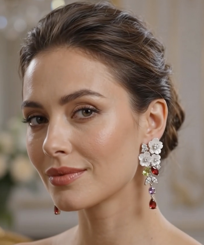 Orecchini Fiori in Madreperla e Pietre Semipreziose – Argento Rodiato Artigianale
