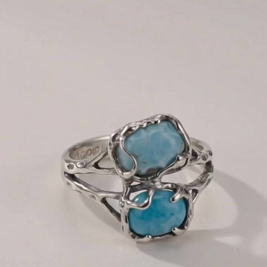 Video anello turchese naturale in argento con misura regolabile - artigianato Made in Italy