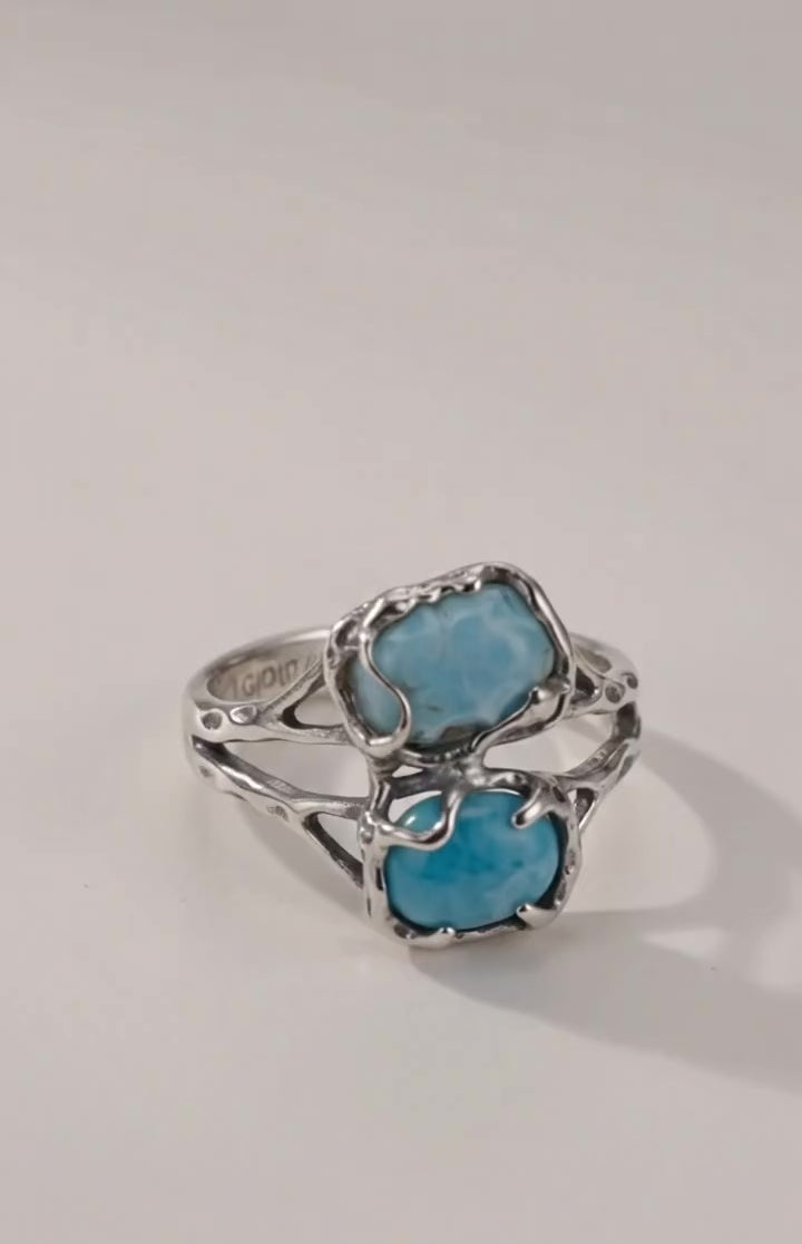 Video anello turchese naturale in argento con misura regolabile - artigianato Made in Italy
