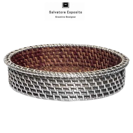 Cod.10139 Svuota tasche rattan rivestito in argento